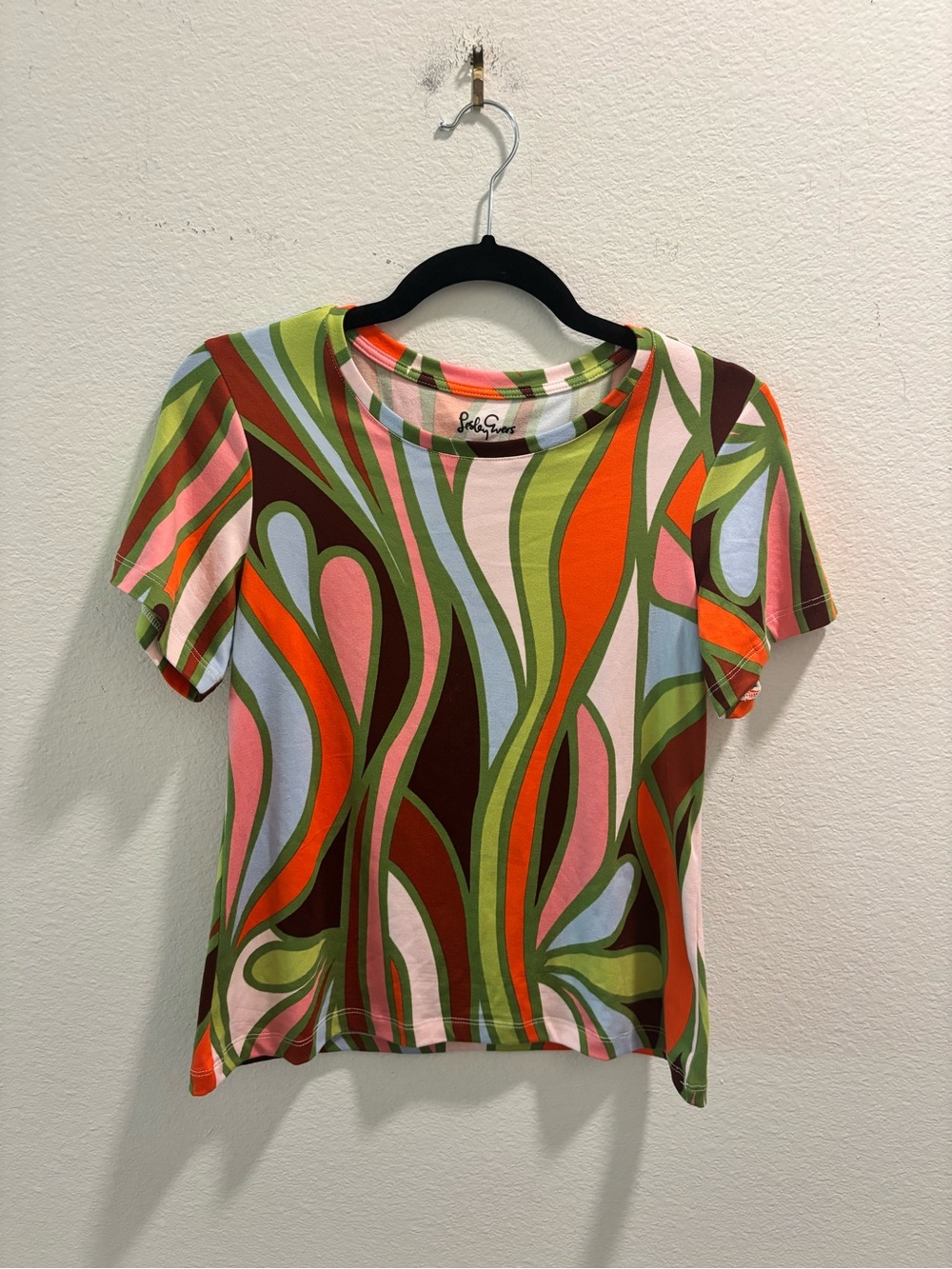 Lesley Evers Striped Swirl Short Sleeve Tee, size XS